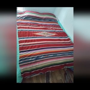 RARE vintage saltillo wool cotton blend Mexican throw blanket.